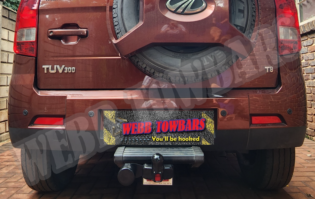 Mahindra TUV300 equipped with a standard towbar, professionally manufactured and installed by Webb Towbars in Gauteng, South Africa, offering durable towing capabilities.