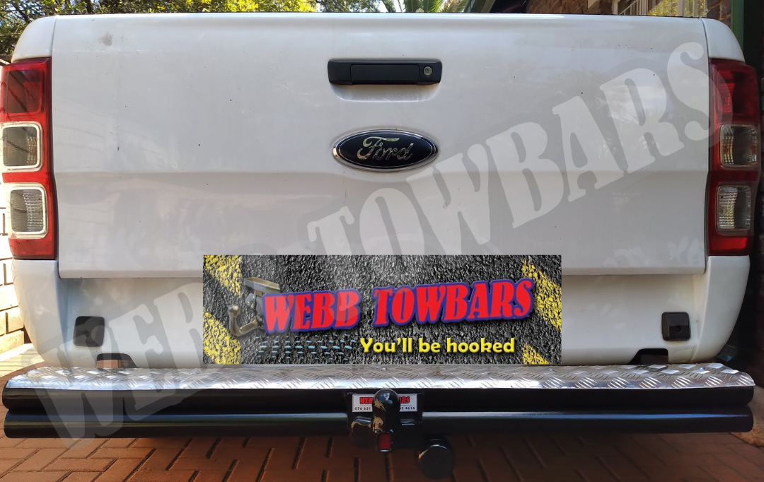 Ford Ranger fitted with a durable double tube & step towbar, custom manufactured and installed by Webb Towbars in Gauteng, South Africa for enhanced towing strength and accessibility.