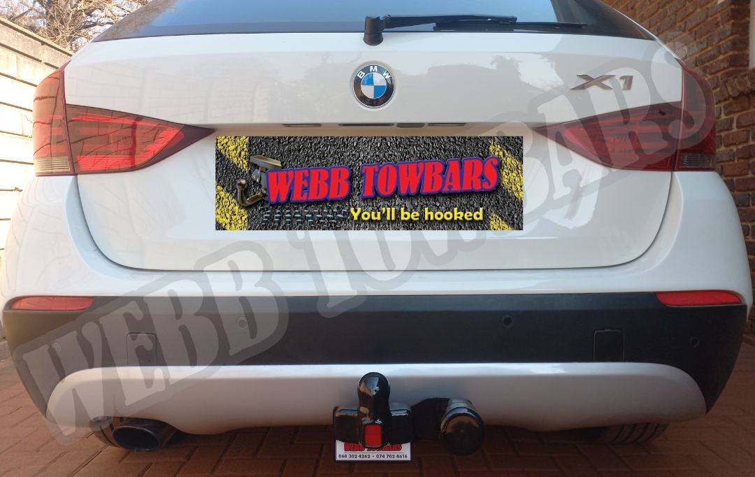 BMW X1 fitted with a standard towbar, professionally manufactured and installed by Webb Towbars in Gauteng, South Africa, ensuring secure and efficient towing.