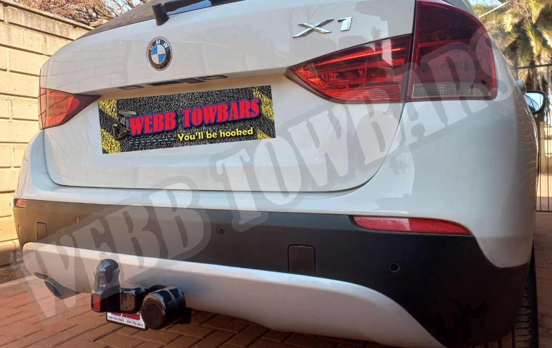 BMW X1 fitted with a standard towbar, professionally manufactured and installed by Webb Towbars in Gauteng, South Africa, ensuring secure and efficient towing.