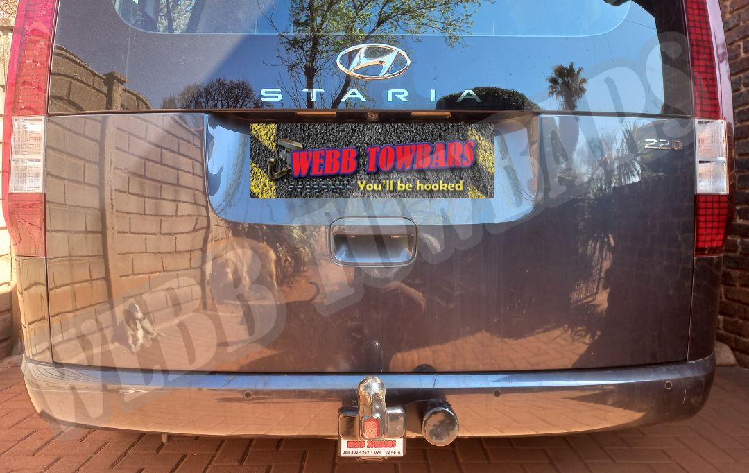 Hyundai Staria equipped with a standard towbar, expertly manufactured and fitted by Webb Towbars in Gauteng, South Africa for reliable towing.