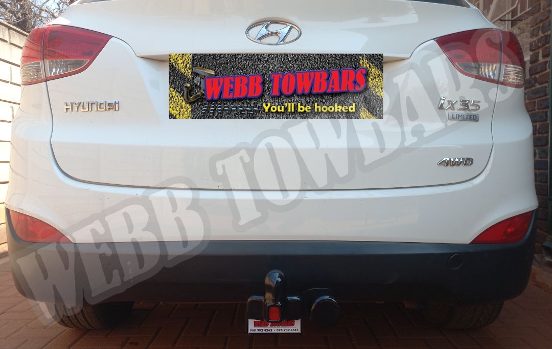 Hyundai ix35 equipped with a Standard Towbar, expertly manufactured and fitted by Webb Towbars in Gauteng, South Africa, for reliable towing performance.