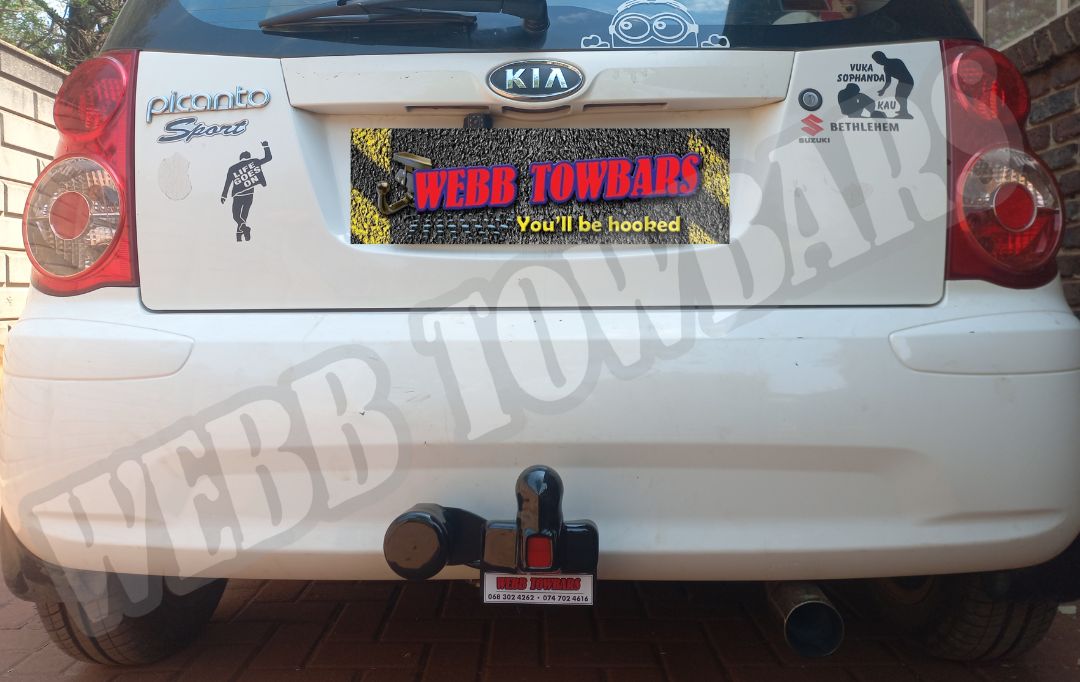 Kia Picanto with a standard towbar, expertly manufactured and fitted by Webb Towbars in Gauteng, South Africa, for dependable towing solutions.