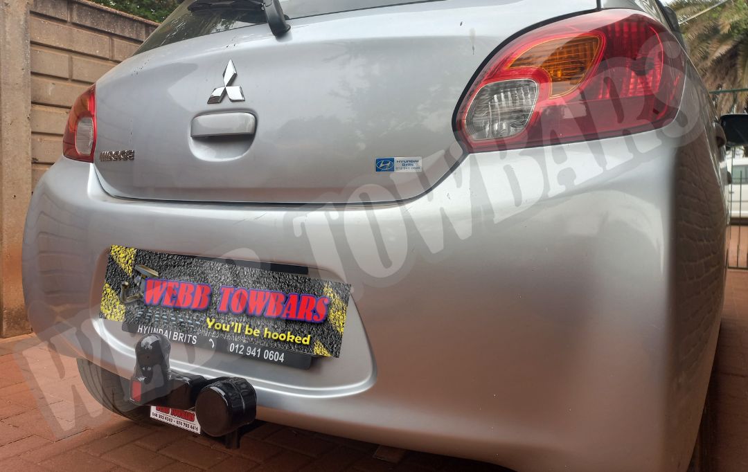 Mitsubishi Mirage with standard towbar, expertly manufactured and fitted by Webb Towbars in Gauteng, South Africa for reliable towing solutions.