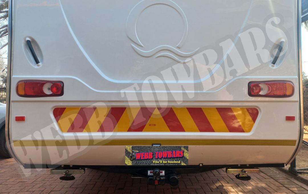 Quantum Country Caravan with a standard towbar, expertly manufactured and fitted by Webb Towbars in Gauteng, South Africa for reliable towing performance.