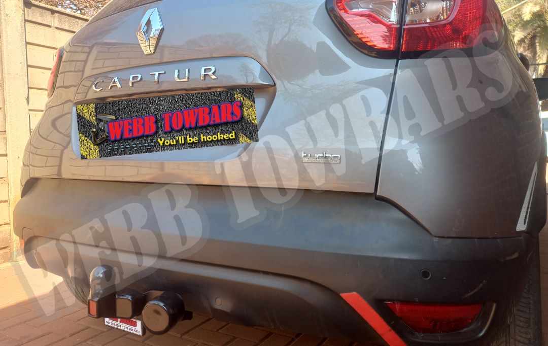 Renault Captur with a standard towbar, manufactured and fitted by Webb Towbars in Gauteng, South Africa for enhanced towing capability.