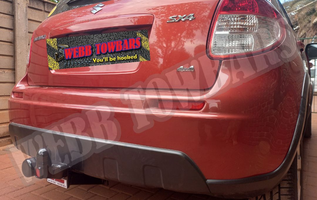 Suzuki SX4 fitted with a standard towbar, expertly manufactured and installed by Webb Towbars in Gauteng, South Africa, ensuring reliable towing capabilities.