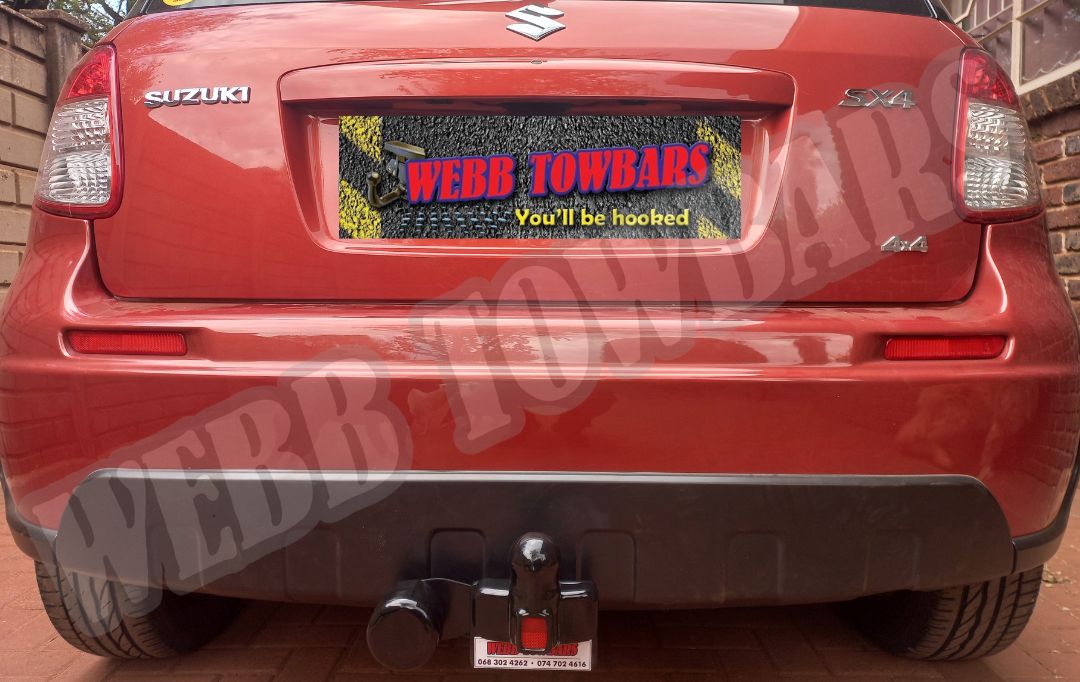 Suzuki SX4 fitted with a standard towbar, expertly manufactured and installed by Webb Towbars in Gauteng, South Africa, ensuring reliable towing capabilities.