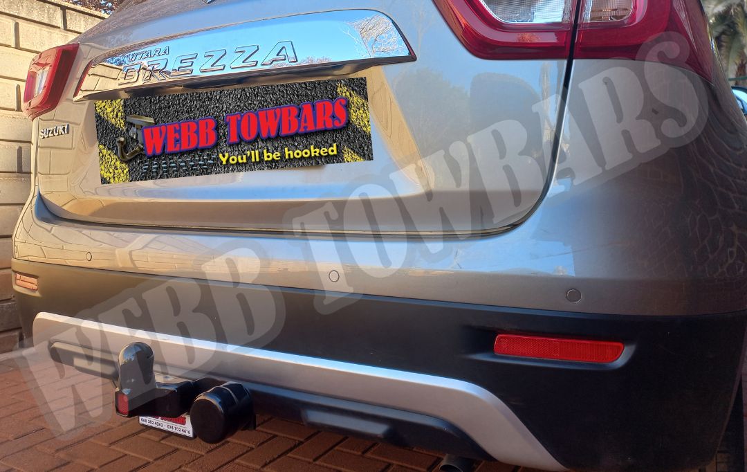 Suzuki Vitara Brezza with a standard towbar, expertly manufactured and fitted by Webb Towbars in Gauteng, South Africa for dependable towing capability.