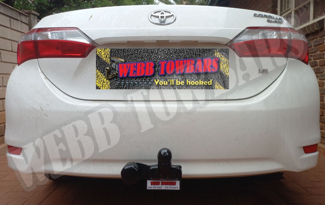 Toyota Corolla Quest with a standard towbar, professionally manufactured and fitted by Webb Towbars in Gauteng, South Africa, for dependable towing performance.