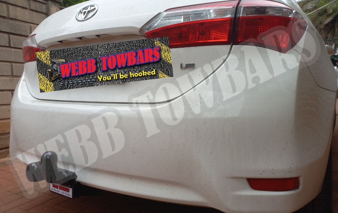 Toyota Corolla Quest with a standard towbar, professionally manufactured and fitted by Webb Towbars in Gauteng, South Africa, for dependable towing performance.