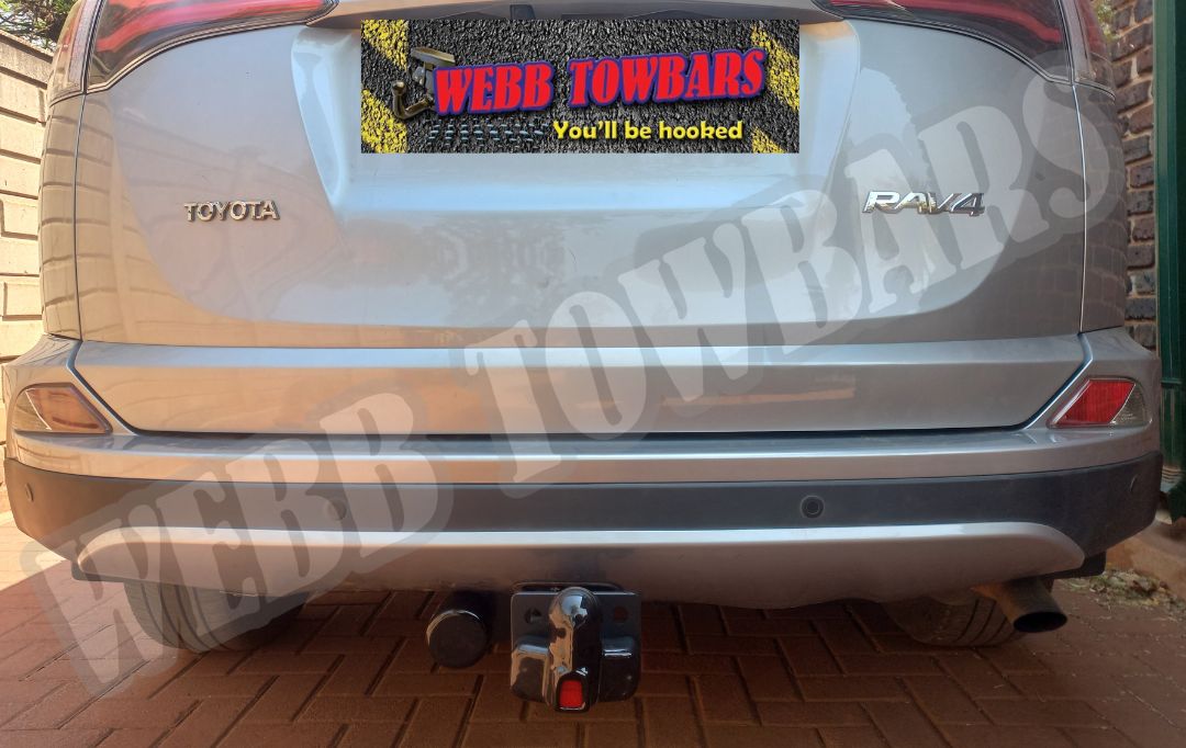 Toyota Rav4 fitted with a standard towbar, professionally manufactured and installed by Webb Towbars in Gauteng, South Africa for reliable towing performance.