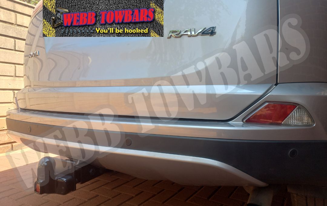 Toyota Rav4 fitted with a standard towbar, professionally manufactured and installed by Webb Towbars in Gauteng, South Africa for reliable towing performance.