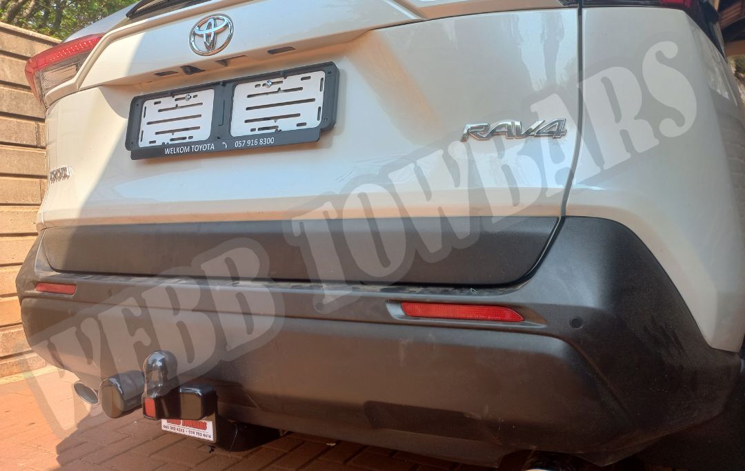 Toyota Rav4 fitted with a standard towbar, professionally manufactured and installed by Webb Towbars in Gauteng, South Africa for reliable towing performance.