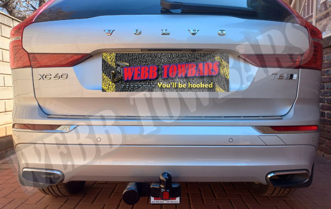 Volvo XC60 featuring a standard towbar, expertly manufactured and fitted by Webb Towbars in Gauteng, South Africa, providing reliable towing performance and functionality.