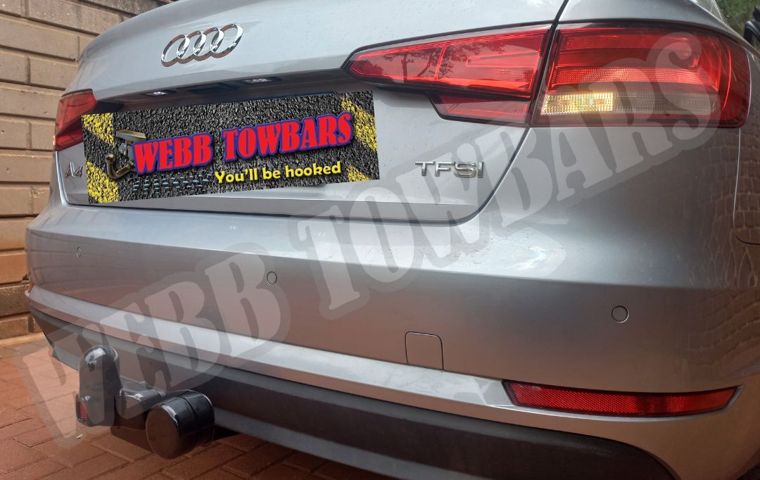 Audi A4 (B9) equipped with a standard towbar, expertly manufactured and fitted by Webb Towbars in Gauteng, South Africa for optimal towing performance.