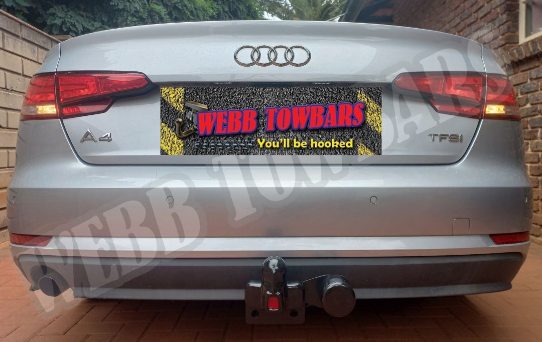 Audi A4 (B9) equipped with a standard towbar, expertly manufactured and fitted by Webb Towbars in Gauteng, South Africa for optimal towing performance.