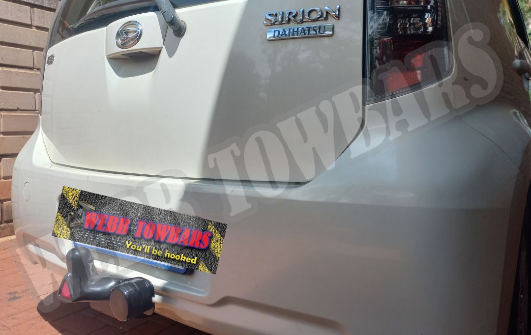 Daihatsu Sirion equipped with a standard towbar, expertly manufactured and fitted by Webb Towbars in Gauteng, South Africa for reliable towing solutions.