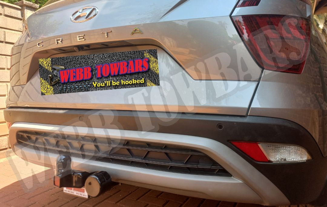 Hyundai Creta featuring a standard towbar, expertly manufactured and fitted by Webb Towbars in Gauteng, South Africa, designed for optimal towing performance.