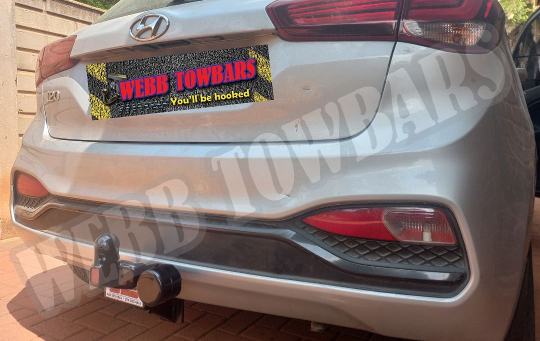 Hyundai i20 standard towbar, expertly manufactured and fitted by Webb Towbars in Gauteng, South Africa, ensuring reliable towing performance and durability.