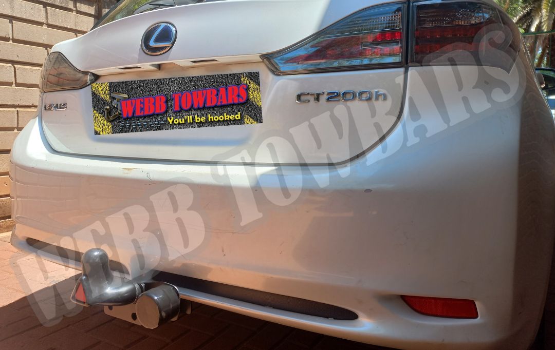 Lexus CT200h fitted with a standard towbar, expertly manufactured and installed by Webb Towbars in Gauteng, South Africa for reliable towing solutions.