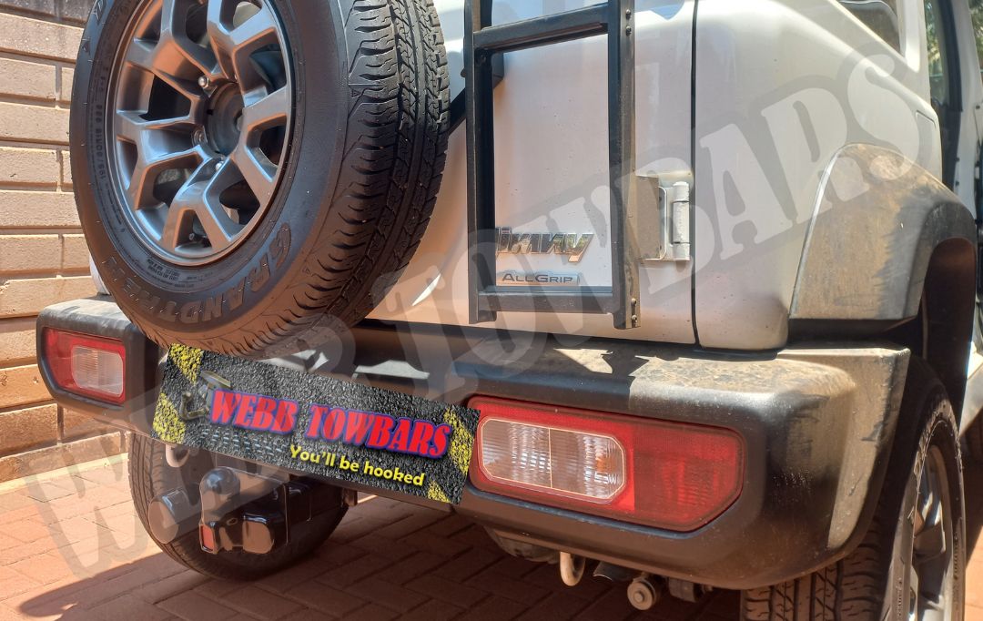 Suzuki Jimny standard towbar, custom manufactured and fitted by Webb Towbars in Gauteng, South Africa for dependable towing support.