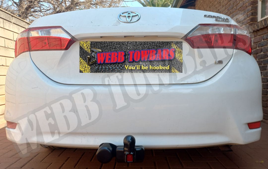 Toyota Corolla Quest standard towbar, expertly manufactured and fitted by Webb Towbars in Gauteng, South Africa for reliable towing performance.