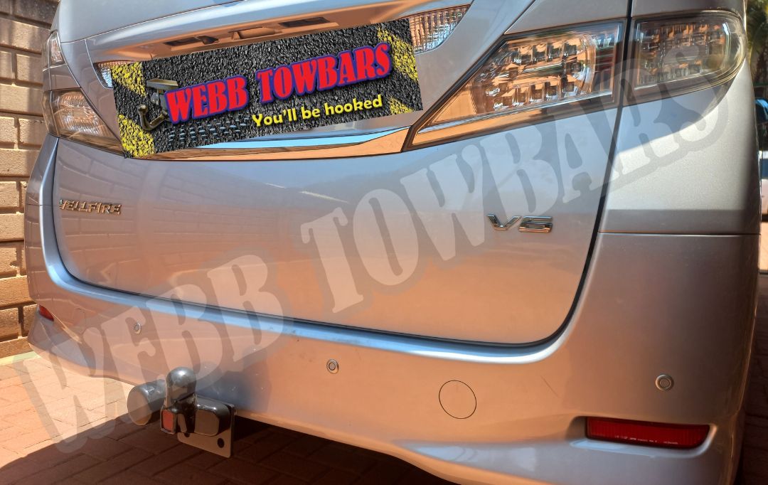 Toyota Vellfire standard towbar, expertly manufactured and fitted by Webb Towbars in Gauteng, South Africa, ensuring durability and reliability for all towing needs.