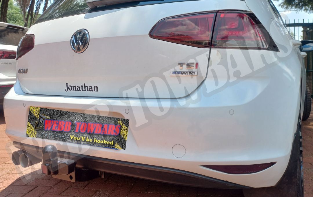 Volkswagen Golf TSI with standard towbar, expertly manufactured and fitted by Webb Towbars in Gauteng, South Africa for seamless towing.