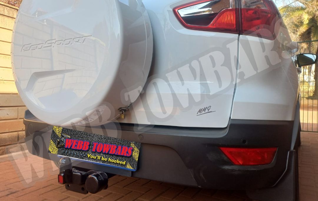 Ford EcoSport equipped with a standard towbar, professionally manufactured and installed by Webb Towbars in Gauteng, South Africa for reliable towing performance.