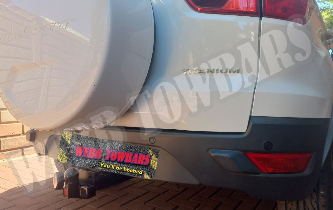 Ford EcoSport Titanium equipped with a standard towbar, expertly manufactured and fitted by Webb Towbars Pty Ltd in Gauteng, South Africa for reliable towing solutions.