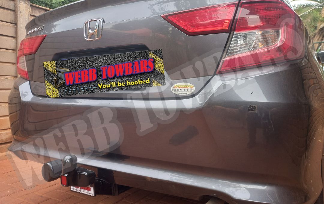 Honda Amaze standard towbar, crafted and installed by Webb Towbars in Gauteng, South Africa, ensuring reliable towing functionality.