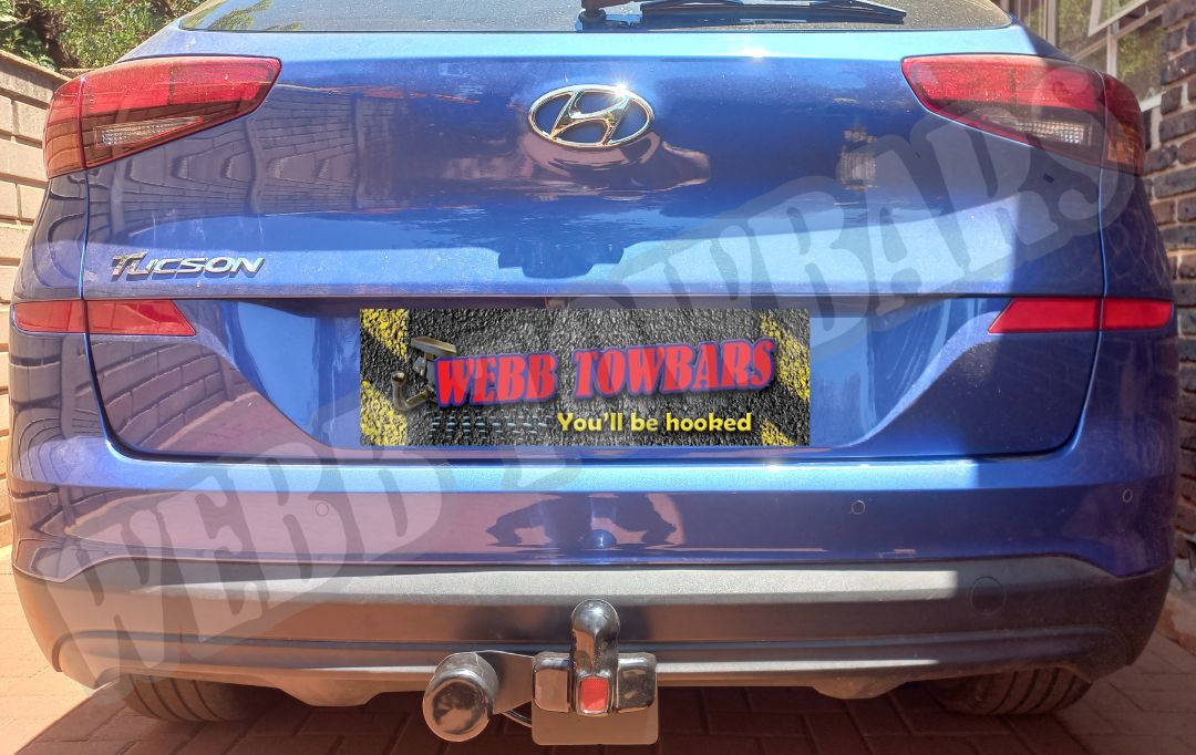 Hyundai Tucson equipped with a standard towbar, expertly manufactured and installed by Webb Towbars in Gauteng, South Africa for reliable towing performance.