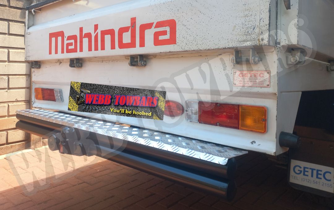 Mahindra Scorpio Pik Up MHawk with a double tube and step towbar, professionally manufactured and fitted by Webb Towbars in Gauteng, South Africa for robust towing needs.