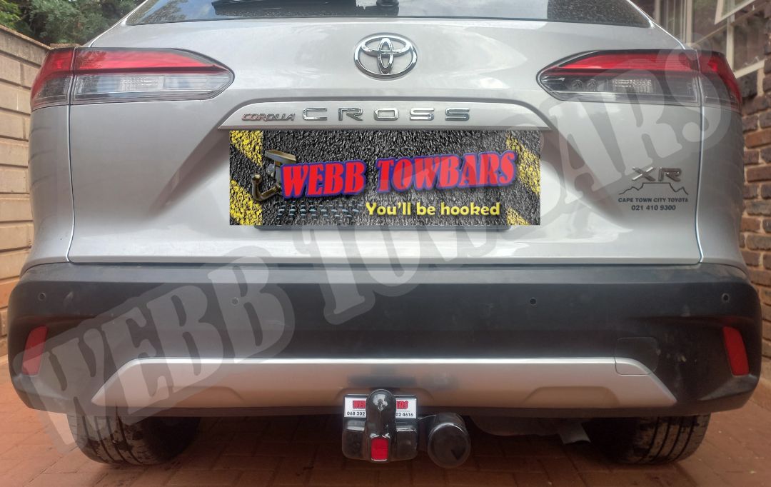 Toyota Corolla Cross fitted with a standard towbar, professionally manufactured and installed by Webb Towbars in Gauteng, South Africa for dependable towing performance.