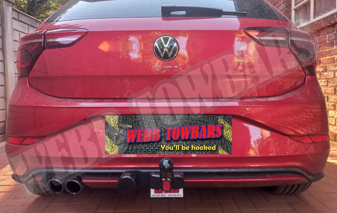 Volkswagen Golf GTI with a standard towbar, expertly manufactured and fitted by Webb Towbars in Gauteng, South Africa for dependable towing solutions.