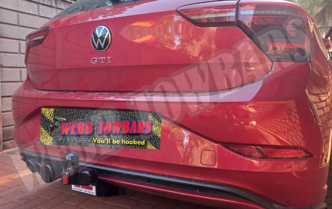 Volkswagen Golf GTI with a standard towbar, expertly manufactured and fitted by Webb Towbars in Gauteng, South Africa for dependable towing solutions.