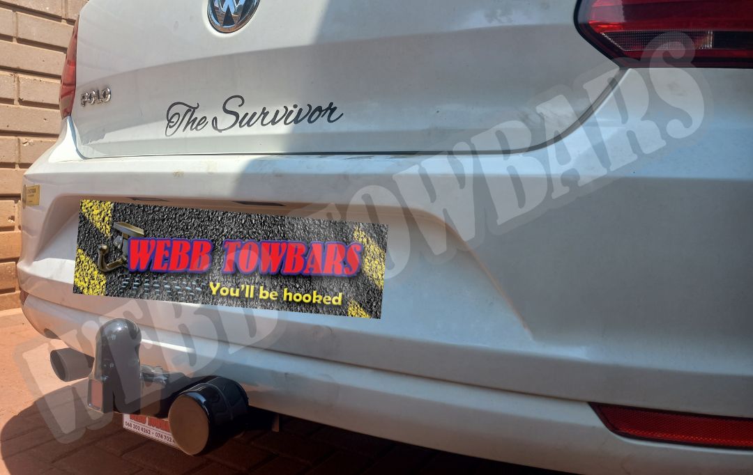 Volkswagen Polo Hatchback fitted with a standard towbar, manufactured and installed by Webb Towbars in Gauteng, South Africa for dependable towing performance.