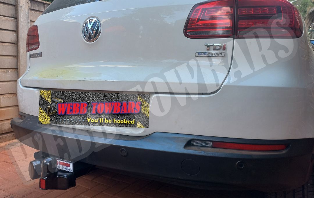 Volkswagen Tiguan equipped with a standard towbar, expertly manufactured and fitted by Webb Towbars in Gauteng, South Africa for reliable towing solutions.