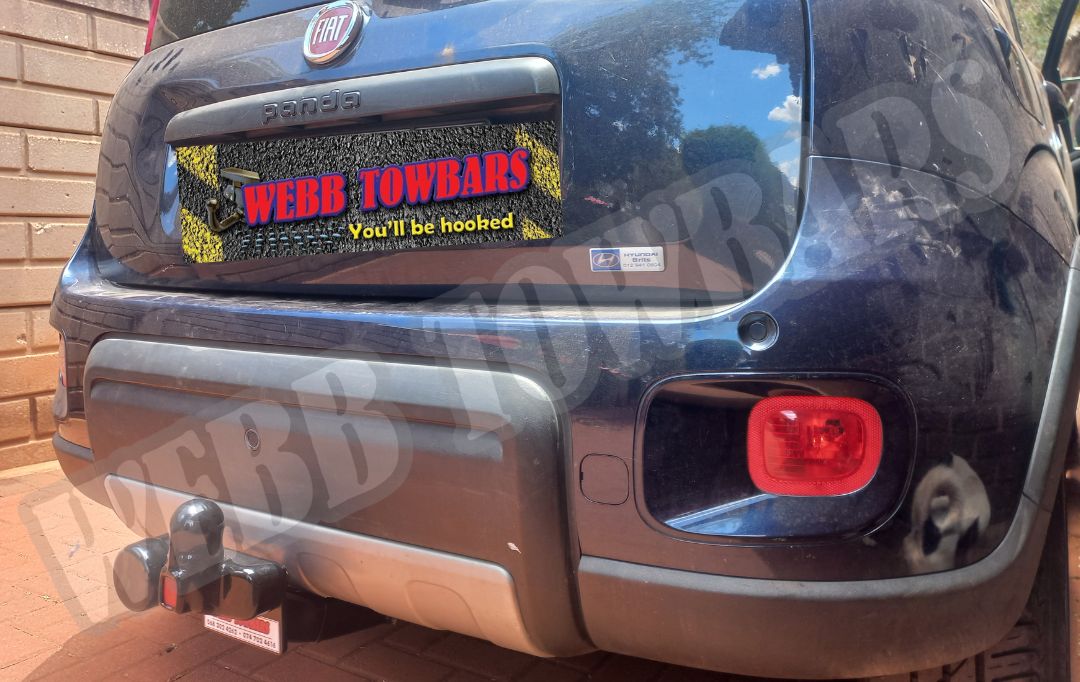 Fiat Panda equipped with a durable standard towbar, professionally manufactured and installed by Webb Towbars in Gauteng, South Africa for reliable towing solutions.