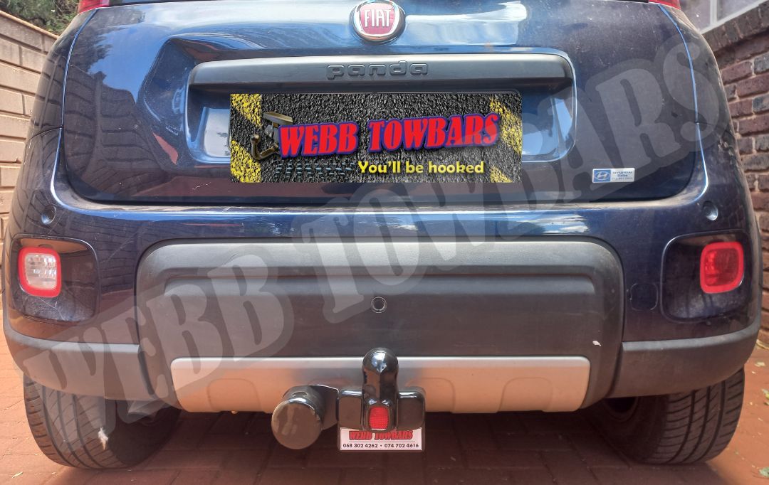 Fiat Panda equipped with a durable standard towbar, professionally manufactured and installed by Webb Towbars in Gauteng, South Africa for reliable towing solutions.