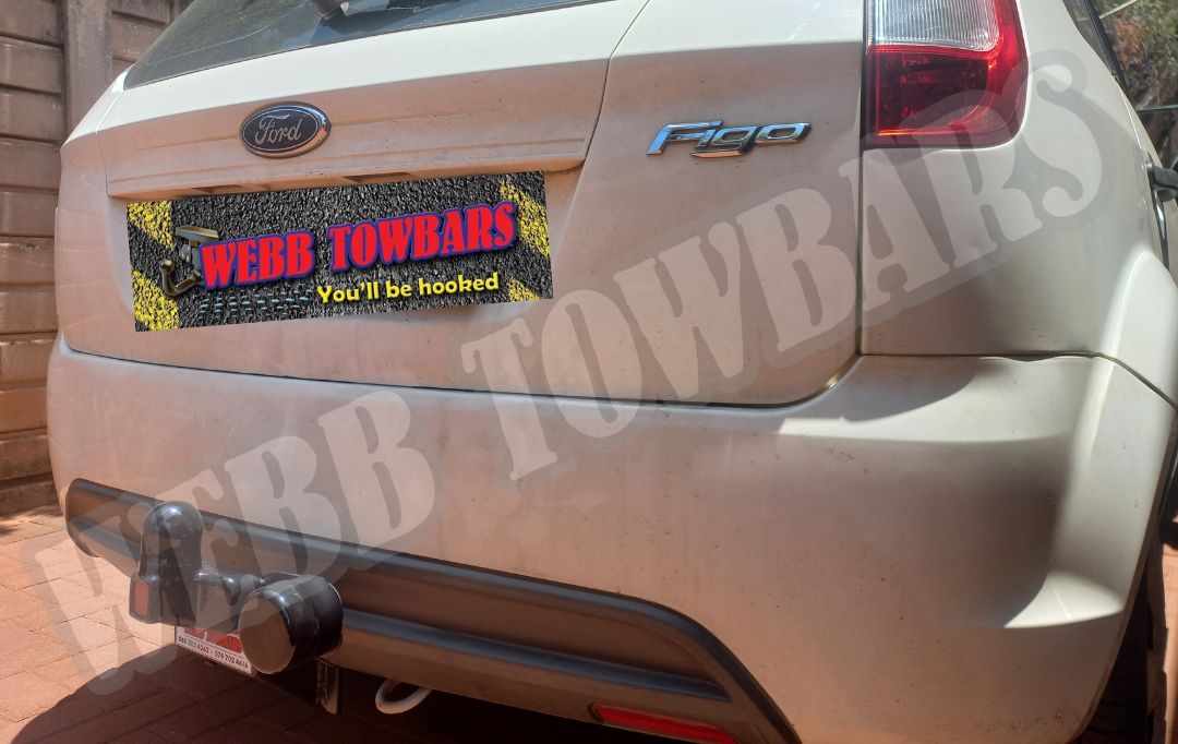 Ford Figo Hatchback fitted with a durable standard towbar, professionally manufactured and installed by Webb Towbars in Gauteng, South Africa, for dependable towing solutions.