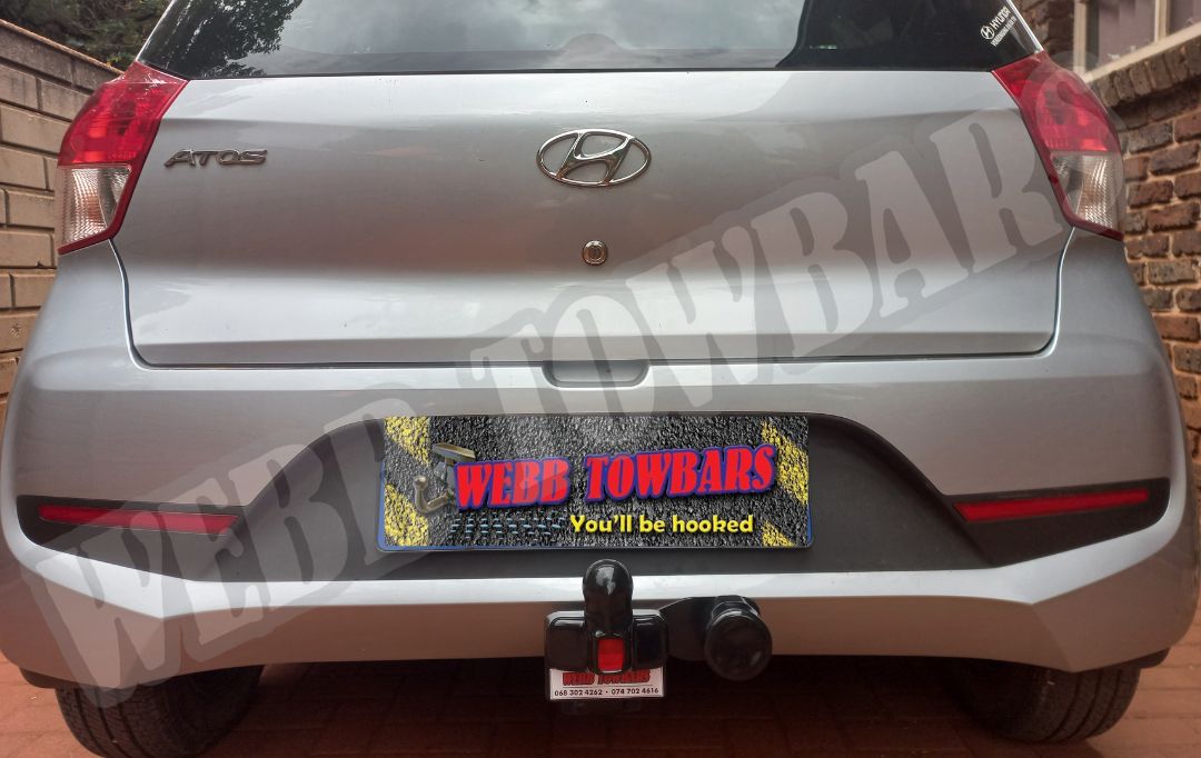 Hyundai Atos fitted with a high-quality standard towbar, expertly manufactured and installed by Webb Towbars in Gauteng, South Africa for enhanced towing capability.