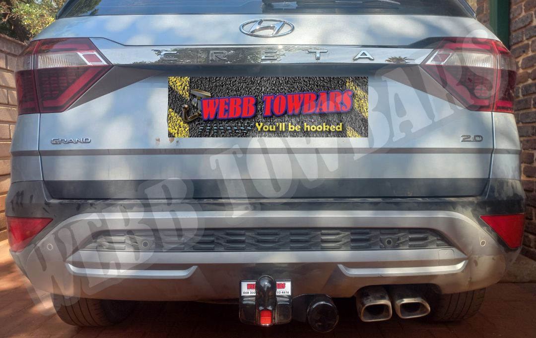 Hyundai Creta Grand equipped with a standard towbar, expertly manufactured and fitted by Webb Towbars in Gauteng, South Africa for reliable towing solutions.