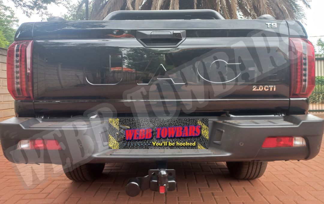 JAC Motors T9 equipped with a high-quality standard towbar, expertly manufactured and installed by Webb Towbars in Gauteng, South Africa for reliable towing capabilities.