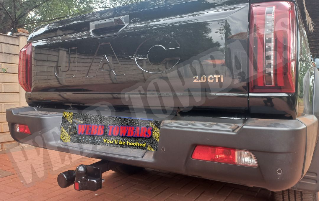 JAC Motors T9 equipped with a high-quality standard towbar, expertly manufactured and installed by Webb Towbars in Gauteng, South Africa for reliable towing capabilities.