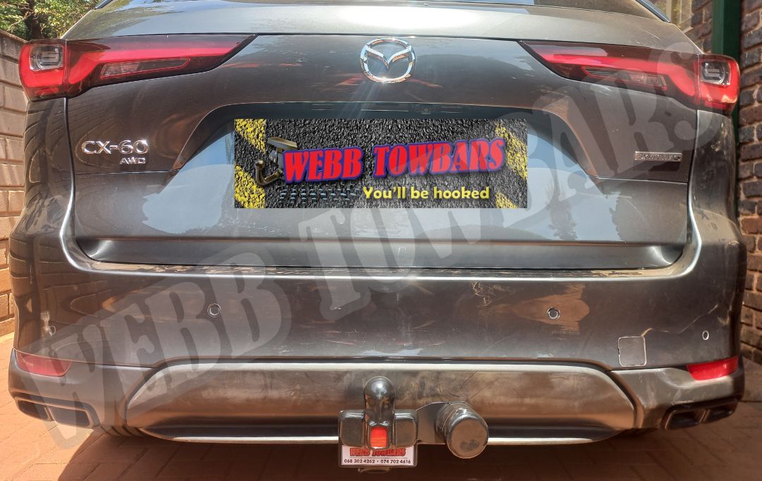 Mazda CX-60 equipped with a standard towbar, manufactured and installed by Webb Towbars in Gauteng, South Africa for reliable towing performance.