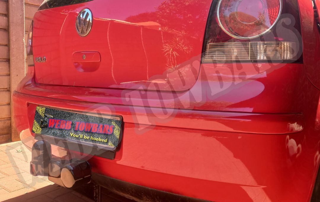 Volkswagen Polo Hatchback fitted with a standard towbar, manufactured and installed by Webb Towbars in Gauteng, South Africa for secure and efficient towing.