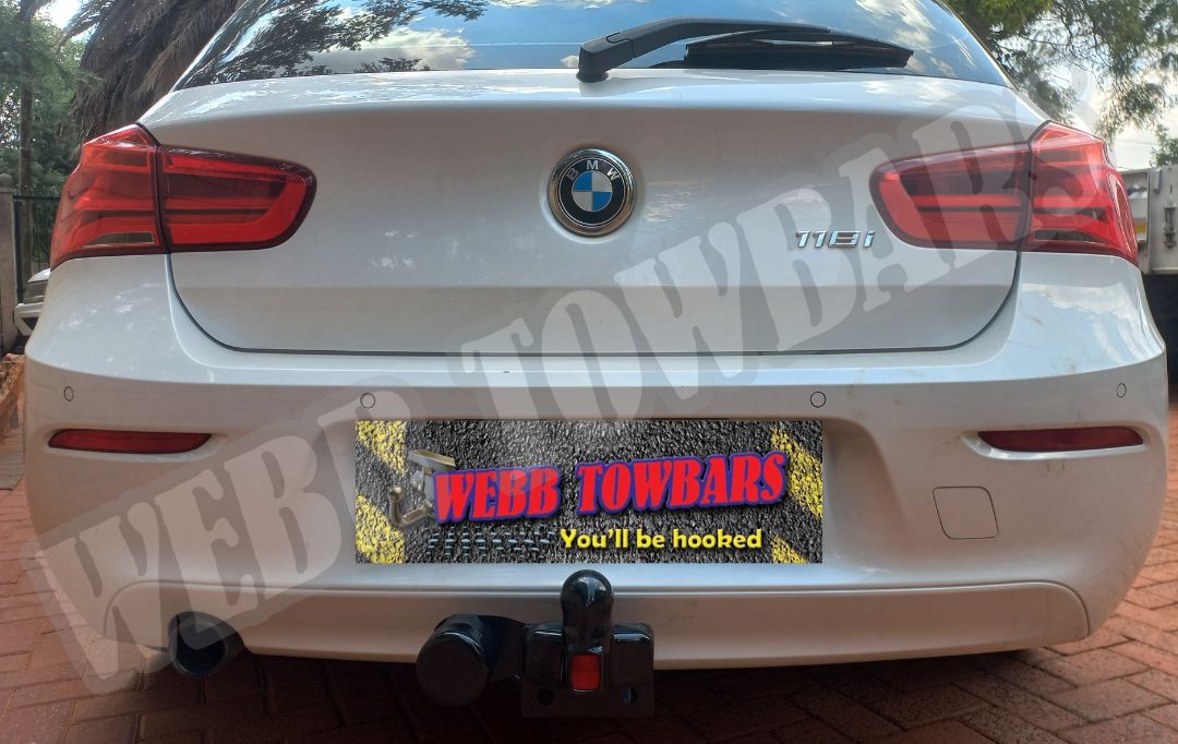 BMW 1 Series equipped with a reliable standard towbar, expertly manufactured and installed by Webb Towbars in Gauteng, South Africa, for enhanced towing performance.