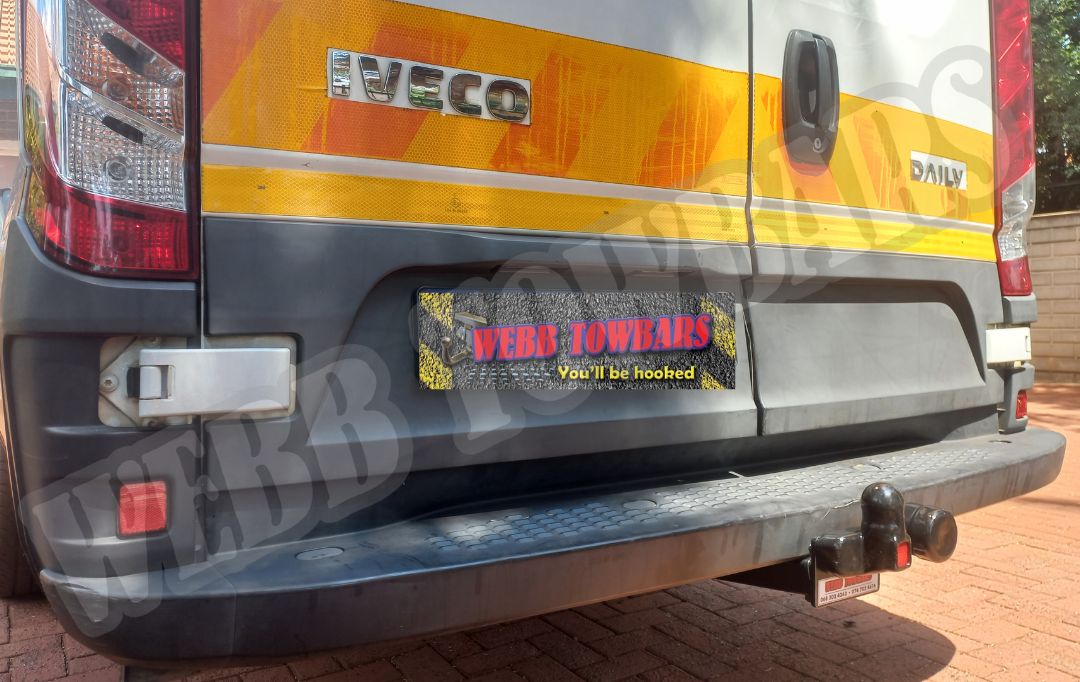 Iveco Daily fitted with a durable standard towbar, professionally manufactured and installed by Webb Towbars in Gauteng, South Africa, ensuring reliable towing capabilities.